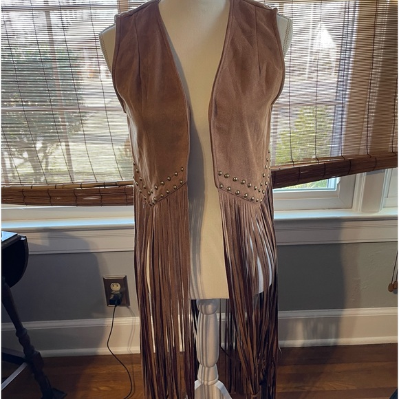Studded, Fringe Faux Suede Vest - Like New! - Picture 2 of 4